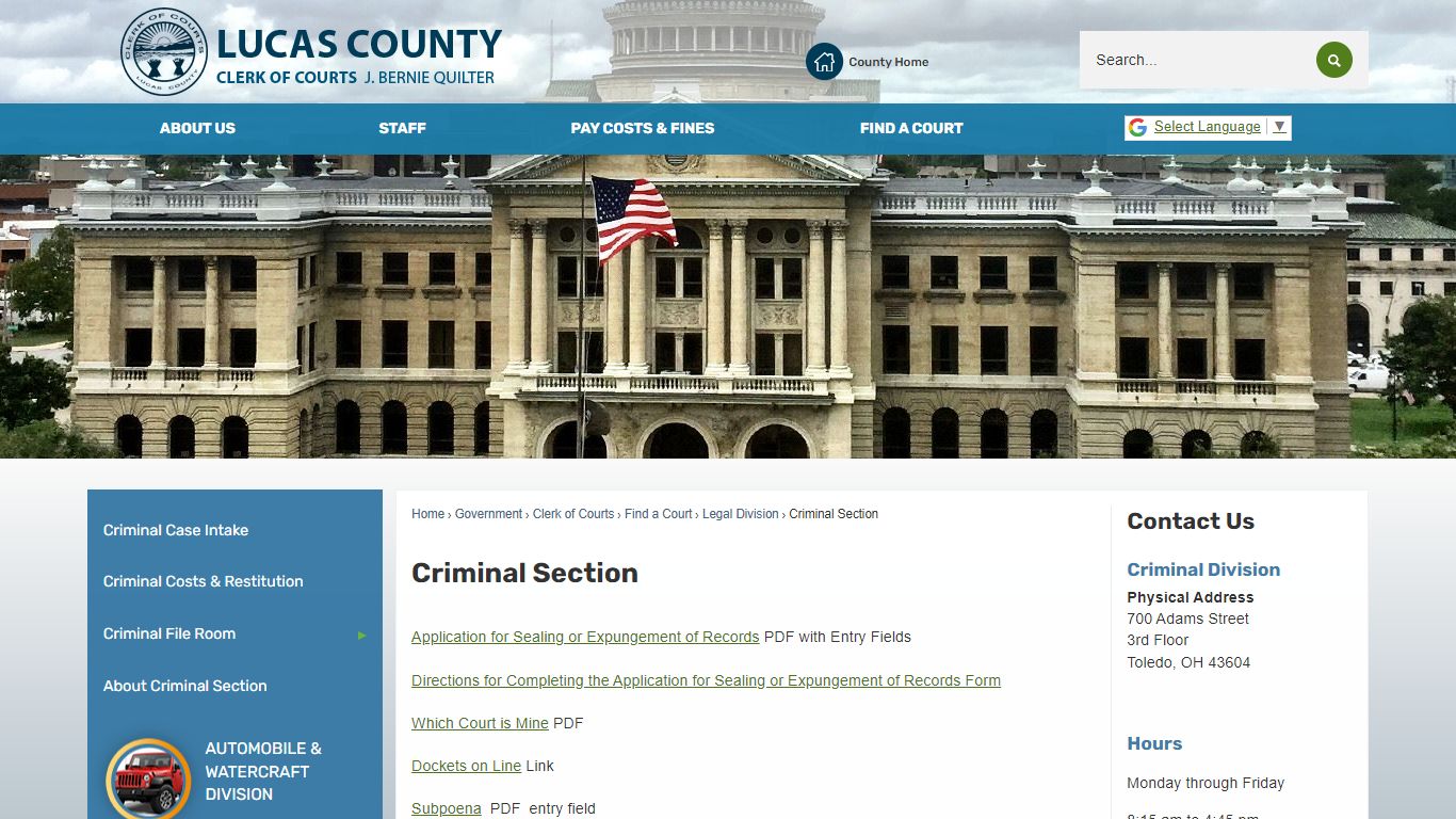 Criminal Section | Lucas County, OH - Official Website